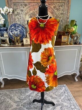 Sleeveless Mini Dress with Vibrant Orange Floral Print
